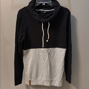 Ampersand Ave Black and Gray herringbone Cowl Neck Pullover